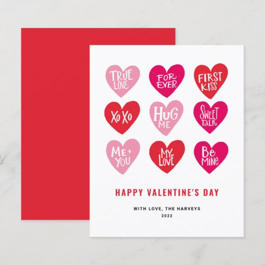 Roze citaten op hartenkaartje voor Valentijnsdag (Voorkant / Achterkant)