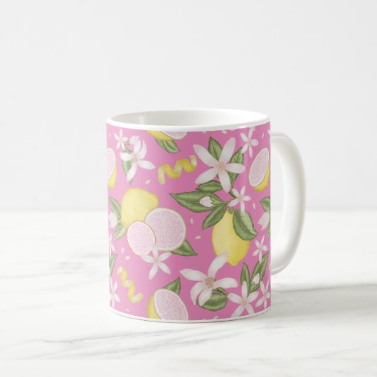 Roze Citroen Bloemen Citrus Koffie Mok (Voorkant rechts)