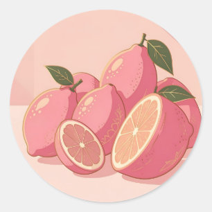 Roze Citroen Moderne Vrouwelijke Citrus Ronde Sticker