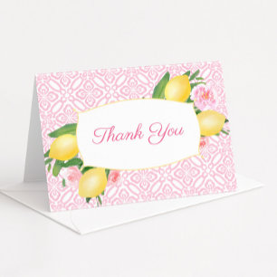 Roze Citroenen Bloemen Meisje Baby shower Bedankkaart