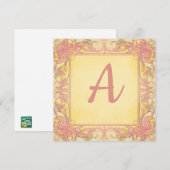  Roze & Citroengeel: Monogrammed Nota Kaart (Voorkant / Achterkant)