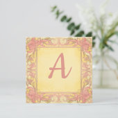  Roze & Citroengeel: Monogrammed Nota Kaart (Staand voorkant)