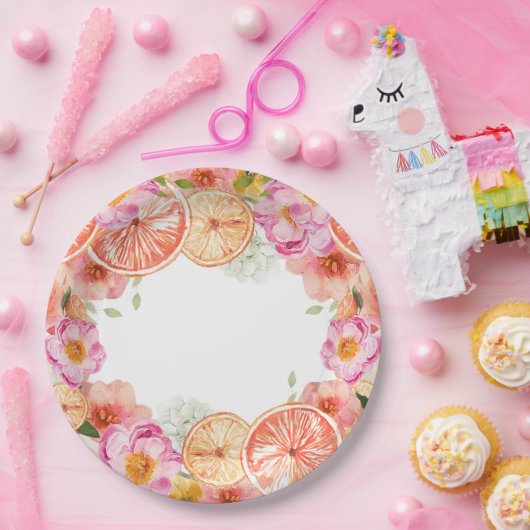 Roze Citrus Bloemen Papieren Bordje (Feest)