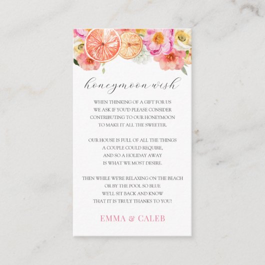 Roze Citrus Honeymoon Wish Fund Behuizing Kaart (Voorkant)