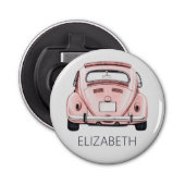 Roze Classic  Buggy Bug Auto gepersonaliseerd Button Flesopener (Voorkant)