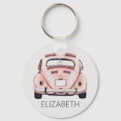 Roze Classic  Buggy Bug Auto gepersonaliseerd Sleutelhanger (Voorkant)