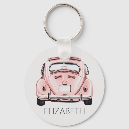 Roze Classic  Buggy Bug Auto gepersonaliseerd Sleutelhanger (Voorkant)