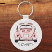 Roze Classic  Buggy Bug Auto gepersonaliseerd Sleutelhanger (Voorkant)