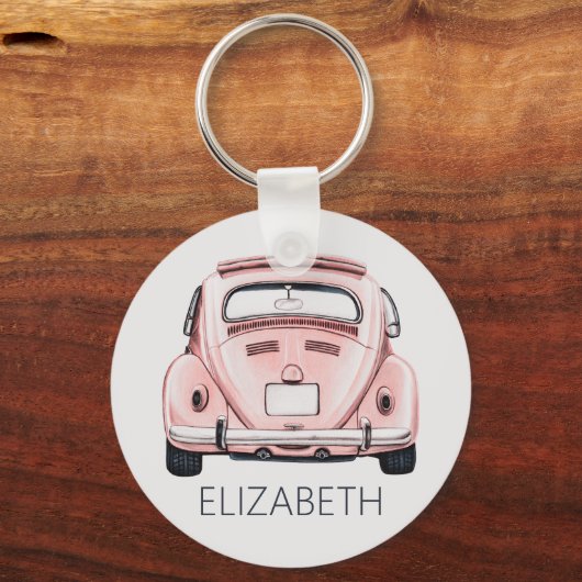 Roze Classic  Buggy Bug Auto gepersonaliseerd Sleutelhanger (Voorkant)
