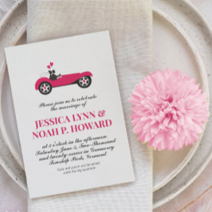 Roze Classic Car Cottagecore Invitation Kaart