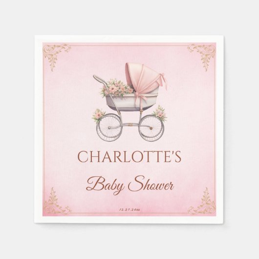 Roze Classic Meisje Baby shower Servet (Voorkant)
