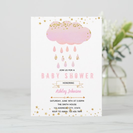 Roze cloud baby shower-uitnodiging kaart (Staand voorkant)