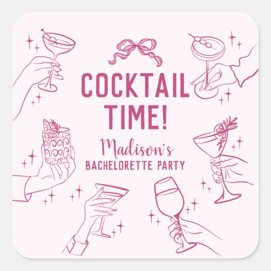 Roze Cocktail Party Bachelorette Envelope Favor Vierkante Sticker (Voorkant)