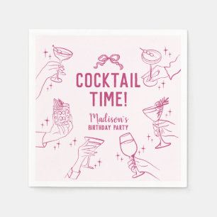 Roze Cocktail Party Retro Verjaardagsfeest Servet