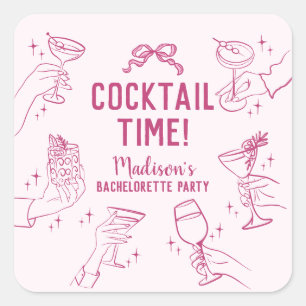Roze Cocktailparty Bachelorette Envelope Favoriet Vierkante Sticker