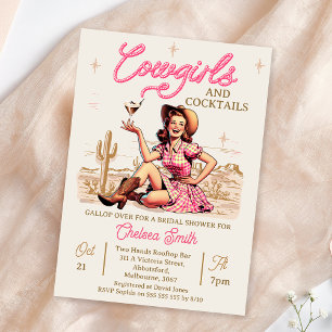 Roze Cocktails Cowgirl Vrijgezellenfeest Uitnodig Kaart