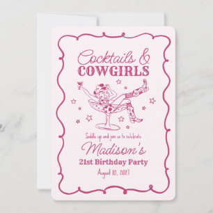Roze Cocktails en Cowgirls Nash Bash Verjaardag Kaart