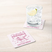 Roze cocktails en cowgirls rodeo vrijgezellenfeest vierkante kartonnen onderzetter (Insitu)