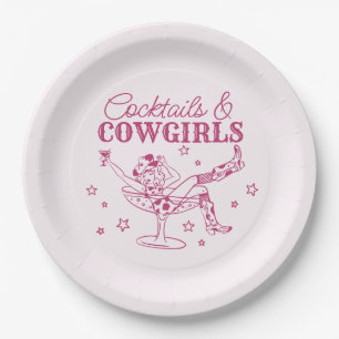 Roze Cocktails en Cowgirls Verjaardag Bachelorette Papieren Bordje