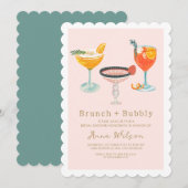 Roze Coctails Brunch Bubble Blush Vrijgezellenfees Kaart (Voorkant / Achterkant)