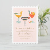 Roze Coctails Brunch Bubble Blush Vrijgezellenfees Kaart (Staand voorkant)