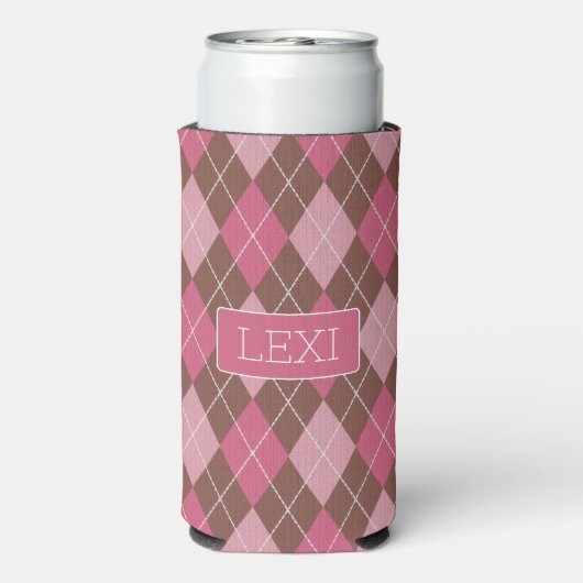 Roze / Coffee Diamond Argyle Pattern - jouw naam (Seltzer Achterkant)