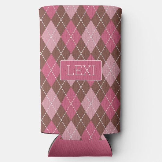 Roze / Coffee Diamond Argyle Pattern - jouw naam (Achterkant)