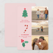 Roze collage foto platte kerstkaart (Voorkant / Achterkant)