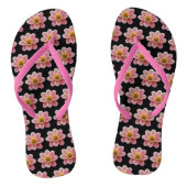 Roze Collarette Dahlia Floral Pattern on Black Teenslippers (Voetbed)