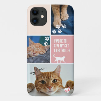 Roze Colorblock Kat Fotocollage Monogram Pet iPhone 11 Hoesje