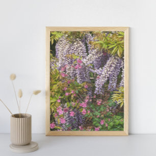 Roze coloumbine en Paarse Wisteria Floral Foto Afdruk