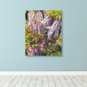 Roze Columbine en Paarse Wisteria Bloemen Canvas Afdruk (Insitu (Houten vloer))