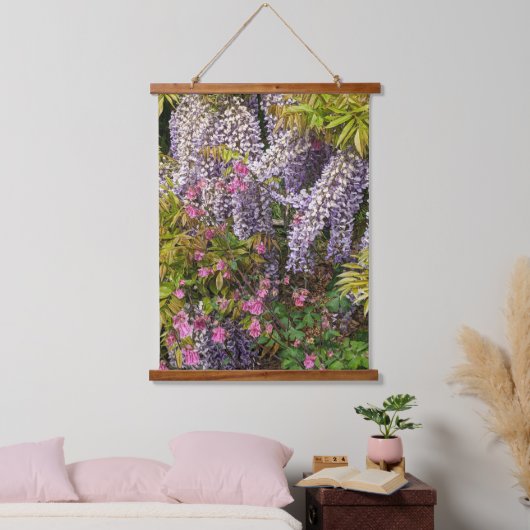 Roze Columbine en Paarse Wisteria Bloemen Hangend Wandkleed (Slaapkamer)