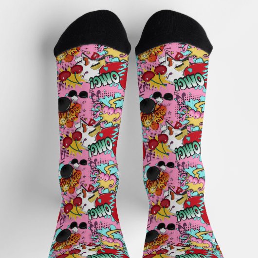 Roze Comic Pattern Sokken (Top)