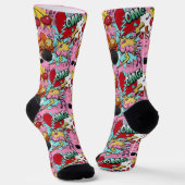 Roze Comic Pattern Sokken (Gebogen)