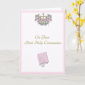 Roze Communie gefeliciteerd Kaart (Gele Bloem)