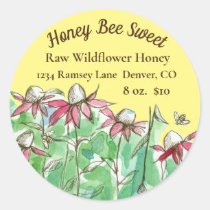 Roze Coneflowers Bijen Honing Te Koop Ronde Sticker