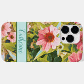 Roze Coneflowers Green Leaves Name Personalized Ca Case-Mate iPhone Case (Achterkant (horizontaal))