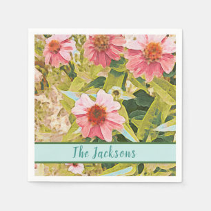 Roze Coneflowers Groene Bladeren Naam Gepersonalis Servet