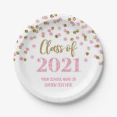 Roze Confetti Afstuderen 2021 Papieren Bordje (Voorkant)