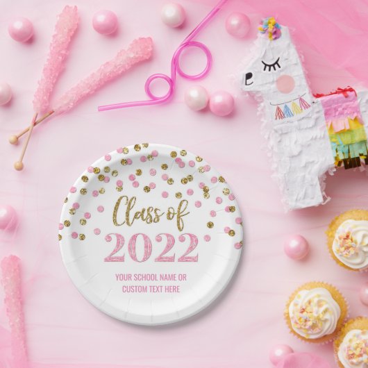 Roze Confetti Afstuderen 2022 Papieren Bordje (Feest)
