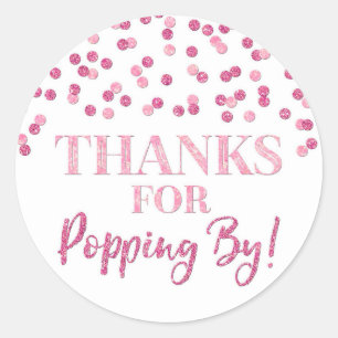 Roze Confetti Bedankt voor Popping By Ronde Sticker