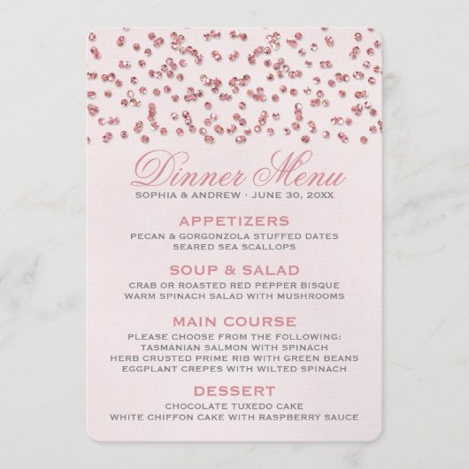 Roze Confetti bruiloft menu (Voorkant)