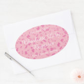 Roze Confetti Doopfeest Favor Ovale Sticker (Envelop)