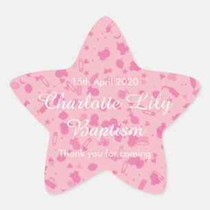 Roze confetti doopfeest uitnodiging cadeautje ster sticker