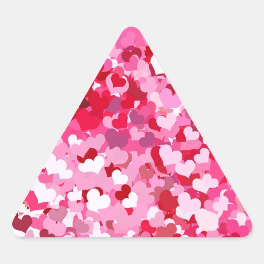 Roze Confetti Hearts Driehoek Sticker (Voorkant)