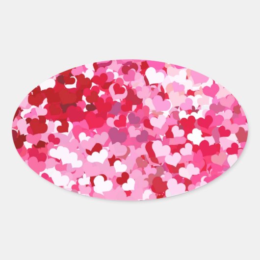Roze Confetti Hearts Ovale Sticker (Voorkant)