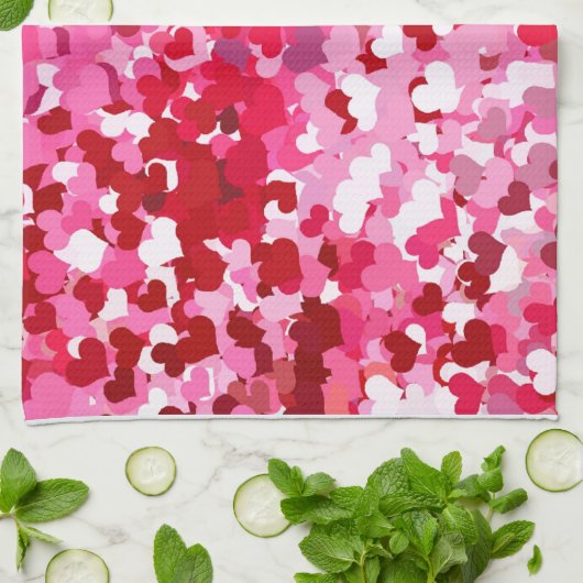 Roze Confetti Hearts Theedoek (Gevouwen)