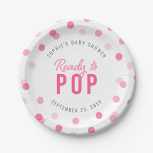 Roze Confetti Klaar aan Pop Baby shower Papieren Bordje