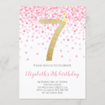 Roze Confetti Party Gold Number Girl 7e verjaardag